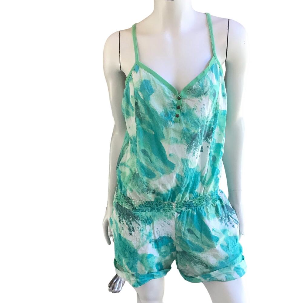 Prana Sylvia Green Floral Shorts Sleeveless Romper Women’s Size Medium